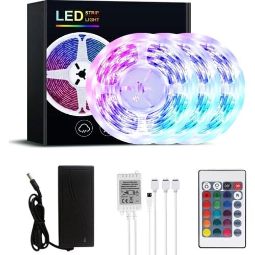 15M LED Strips Lights Infrared Control led lamp RGB SMD 2835 led lights DC12V Flexible Tape Led Strip 24 Key Control +Adapter