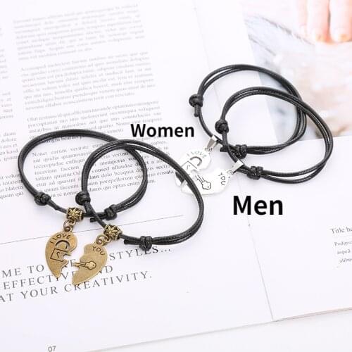 Fashion Couple Lock Key Stitching Heart Bracelets 2021 Hand Woven Rope Chain Men Women Silver Color Bracelets Valentine Day Gift
