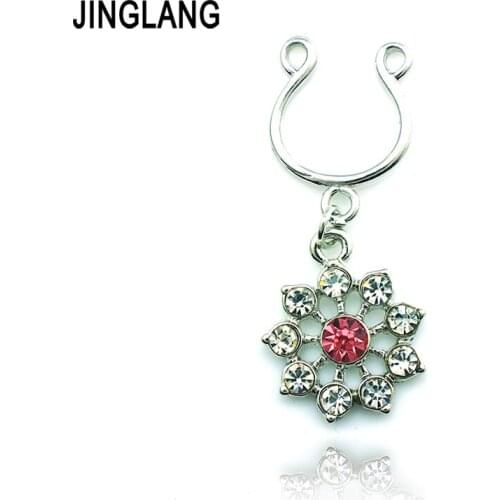Fashion Rhinestone Flower Nipple Rings 316L Surgical Steel Breast Buckle Body Piercing Jewelry