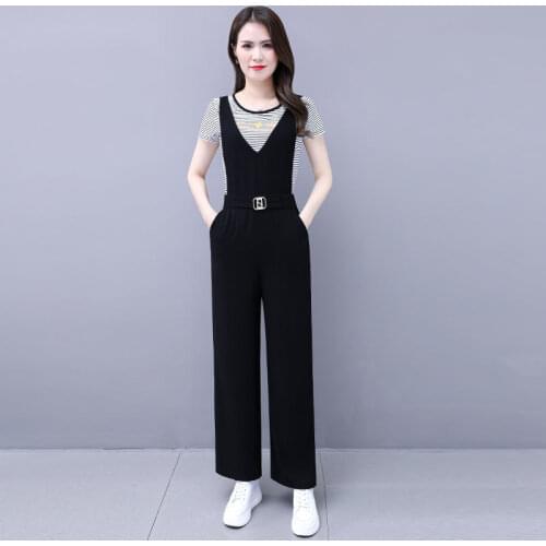 Plus Size Suspenders Wide Leg Pants Suits Womens Summer 2021 New Temperament Casual Fashion Two Piece Set Women Jumpsuits Femme