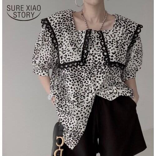 Fashion New Female Bubble Sleeve Elegant Top Solid Cotton Chic Blouses Autumn Womens Big Turn Down Collar Printing Shirt 14227