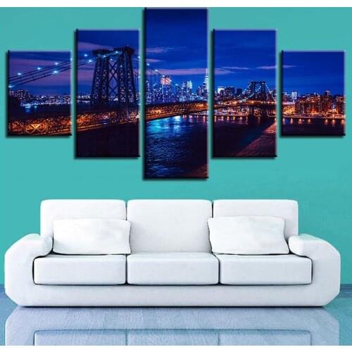 Modular Mural 5 Piece Set Nordic City Architecture Painting Poster Modern Wall Art Picture for Living Room Decoration Frameless