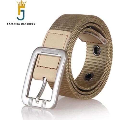 FAJARINA Pin Buckle Canvas Strap Belts for Men Champagne Colour Optional Nyln Belt for Man Pin Styles Freeshipping CPBT0010
