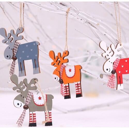New Year 2021 Wooden Christmas Ornaments Christmas Tree DIY Decor Wood Elk Pendant Noel Christmas Decoration for Home Xmas Gift