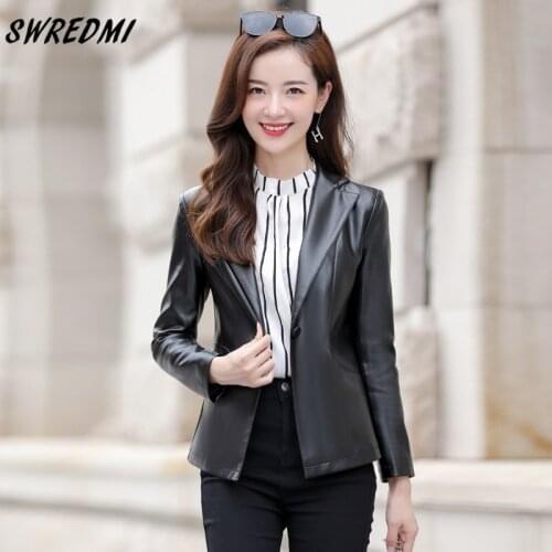 One Button Spring Blazer Women Leather Jacket Slim Autumn Leather Coat Female Plus Size 5XL Suede SWREDMI