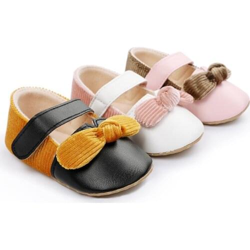 0-1 Year Old Babys Solid Color Walking Shoes Pink Bow Baby Walking Shoes for Girls