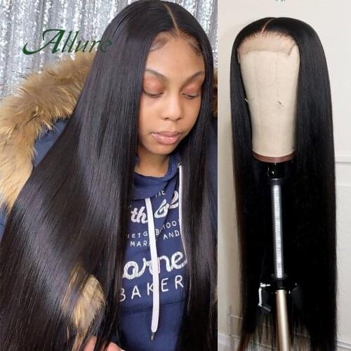 4x4 Lace Closure Human Hair Wig For Black Women Pre Plucked Straight Remy Malaysia Human Hair HD Lace Front 150% Density Allure