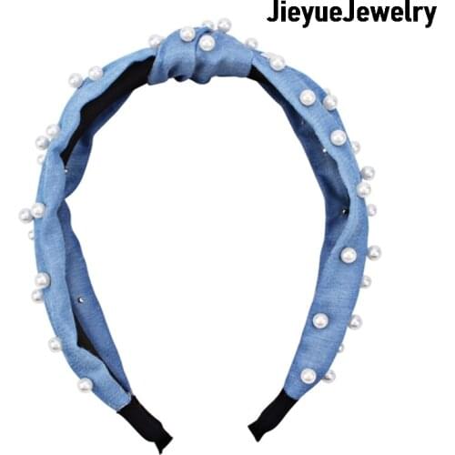 Pressed Hair Head Buckle Female Korean Pearl Fabric Headband-top Knotted Elastic Headband Pearl Hair Accessories Girl Non-slip