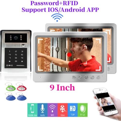 App Remote Unlock Fingerprint Password Video Intercom 9inch Monitor WIFI Video Speake Phone Doorbell Camera Kit+2x Record Screen
