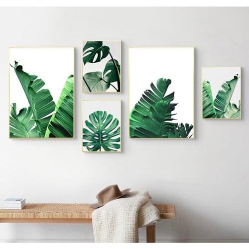 Leaf Canvas Prints And Poster Wall Art Home Decor Nordic Green Plant Canvas Painting Wall Pictures , Tropical Palm Banana Turtle