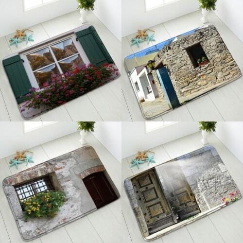 Anti-Slip Bath Mats Retro Doors Windows European Style Streets Indoor Floor Mats Kitchen Bedroom Doormats Washable Home Carpet