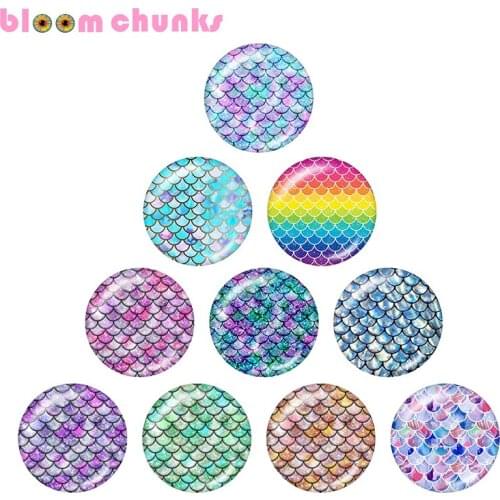 Multicolor fish scales pattern 10pcs mixed 12mm/18mm/20mm/25mm Round glass cabochon jewelry flat back Making findings A4336