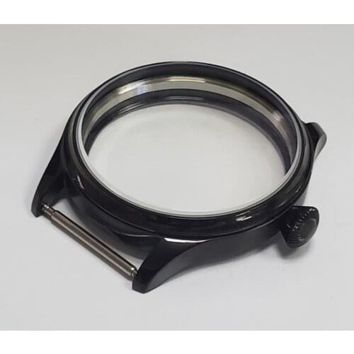 Sapphire crystal 44MM 316L stainless steel watch case with Plating black fit 6497/6498 Mechanical Hand Wind movement 18-8a