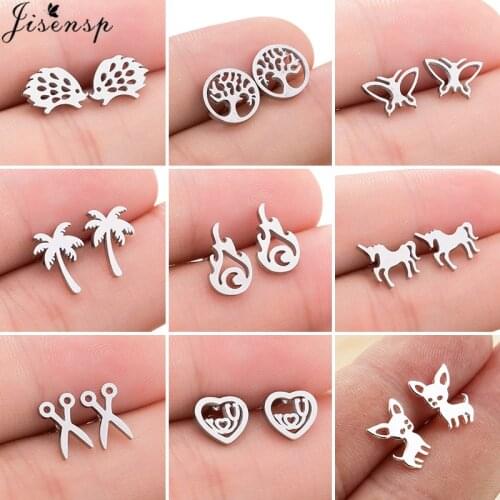 Trendy Stainless Steel Jewelry Earrings Women Fashion Flame Scissor Unicorn Stud Earring Chihuahua Dog Earing Best Friend Gifts