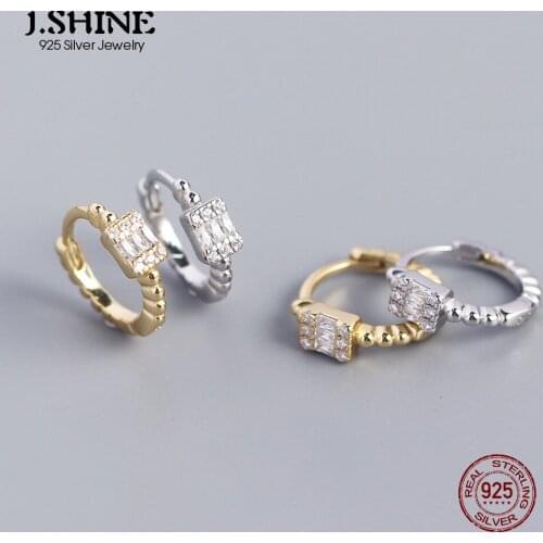 JShine Korean Style Cubic Zirconia Earrings S925 Silver Round Hoop Earrings Geometric Square CZ Wedding Earrings for Women