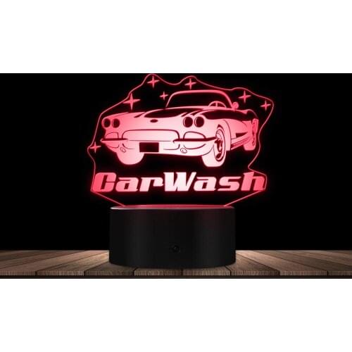 Car Wash Service Station 3D illusion Night Lamp Polish the Car Automotive Repair Store Calming Light Garage Auto Mechanic Gift