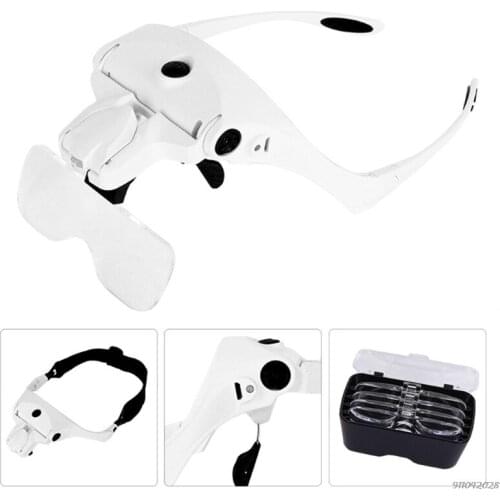 USB Rechargeable 5 Lens Magnifier Eyewear Bracket with Lights Magnifying Headset Glasses with Headband A28 21 Wholesales