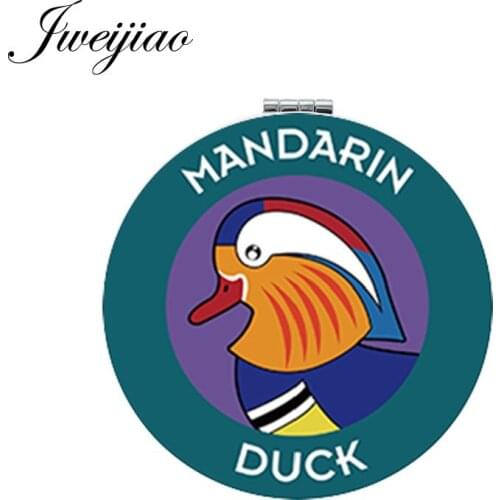 Youhaken Love Mandarin Duck Birds Couple Round Pocket Mirror PU Leather Hand Mirror Folding Compact Makeup Mirror For Lovers