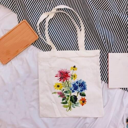 Flower Retro Fashion Girls Ladies Canvas Tote Bag Kawaii Cute Canvas Bag Floral Summer Plant Eco Shopping Vintage Fashion Bags