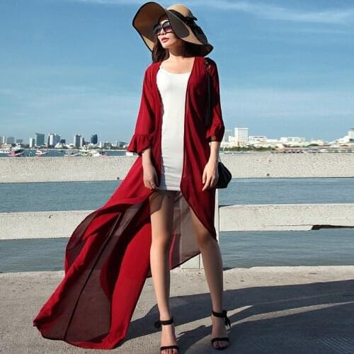 Customize Summer New Fashion Women All Match Plus Size Max Long Sunscreen Clothing Ladies Chiffon Kimono Cardigan Blouse Top