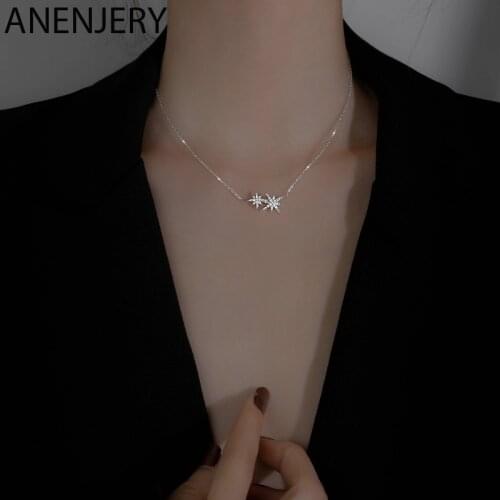 ANENJERY 925 Sterling Silver Eight Star Necklace for Women Light Luxury Clavicle Chain Necklace Jewelry Gifts S-N748