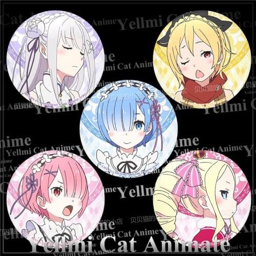 1pc Anime Re:Life in a different world from zero Emilia Rem Ram Felt Icons Badges Brooch Acrylic icons