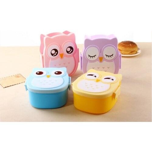 1PC Cartoon Owl Lunch Case Food Fruit Storage Container Portable Plastic Lunchbox Bento Box with Fork Cutlery Set O 0339