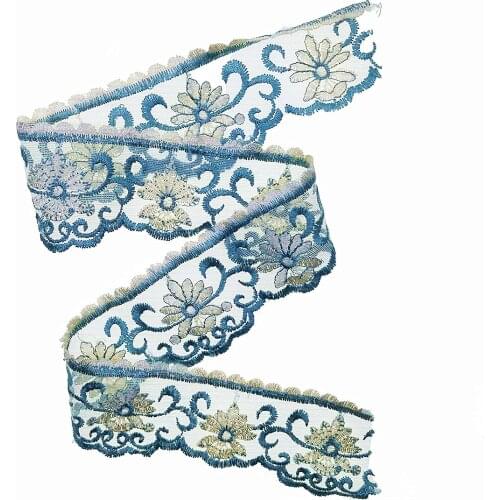 1 Yards Embroidery Blue Floral Lace Trim Ribbon Dress Sewing DIY Craft 5cm Wide
