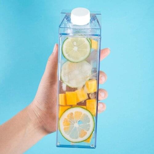 1000ml Transparent Simple Milk Box Shaped Water Cup Plastic Bottle Drinking Outdoor Tea For Fruit Portable U0T1