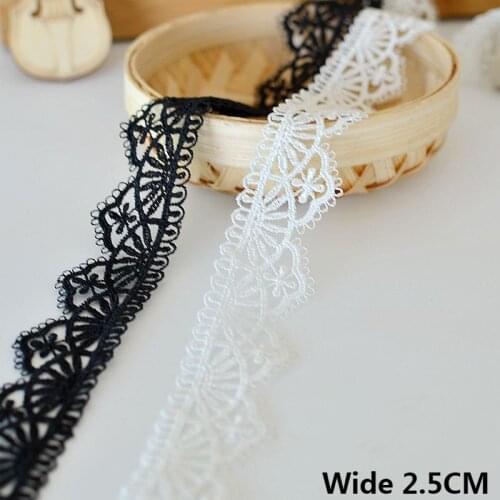 2.5CM Wide Exquisite White Black Polyester Embroidered Guipure Lace Fabric Collar Trim Fringe Ribbon DIY Dress Sewing Supplies
