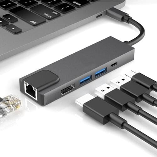 5 In 1 Docking Station with USB C HUB 4K HDMI HD 1000Mbps PD Fast Charging 2 Port USB3.0 SD TF Card Reader for Macbook Laptop