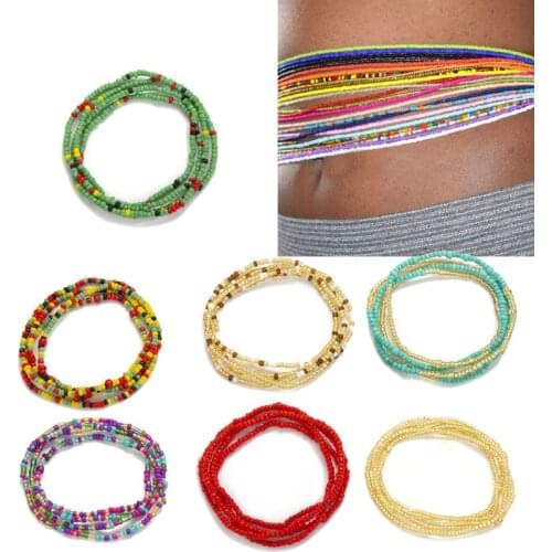 7Pcs Bohemia Double Strand Bead Belly Chains Summer Bikini Stretchy Multi-Colors Beaded Belly Waist Chain Body Jewelry