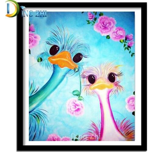 DIY 5D Diamond Painting Full Round Drill Cartoon Ostrich Cross Stitch Painting Flower Hobby Craft Childrens Room Home Decor