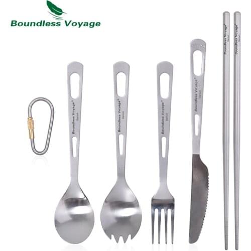 Boundless Voyage Titanium Camping Cutlery Spoon Fork Spork Knife Chopsticks Portable Tableware Flatware Set Mess Kit Utensils