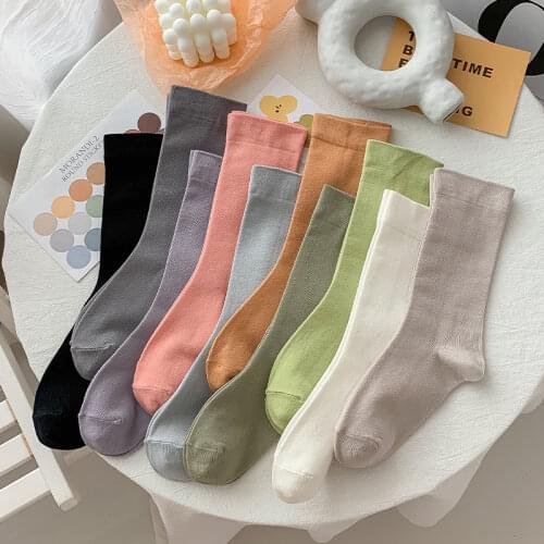 CHAOZHU Solid Colors 10 Morandi Series Women Combed Cotton Casual Socks Autumn Spring Korea Japanese Style Women Basic Daily Sox
