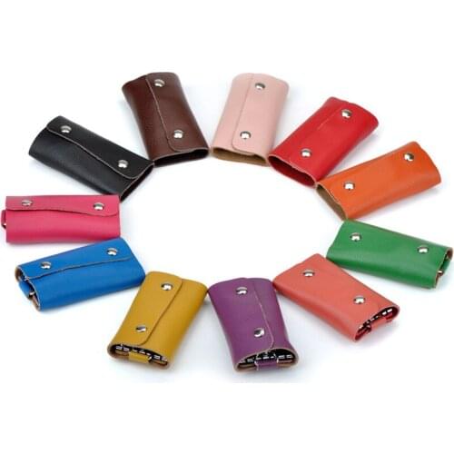 Fashion Women Men Car Key Holder Cow Split Leather Case Bag Key Chain Housekeeper Organizer with 6 key Holder