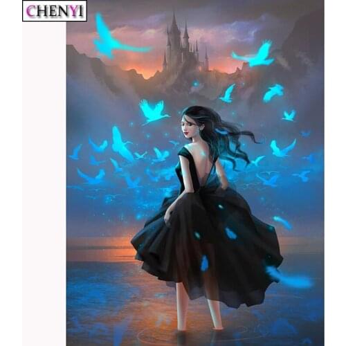 CHENYI Craft Diamond Painting Girl and Castle Cross Stitch Kits Crystal Rhinestone Mosaic Diamond Embroidery Cartoon Home Decor
