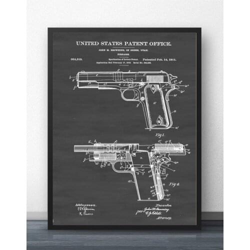 Colt 1911 Firearm Patent Blueprint Wall Art Paint Wall Decor Canvas Prints Canvas Art Poster Oil Paintings No Frame