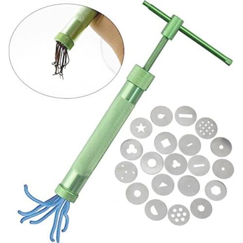 Clay Extruders Alloy Rotary Mold Tools Set Clay Gun Extruder with 20 Unique Disc Cake Sculpture Decorating Tool Set Mud Squeezer