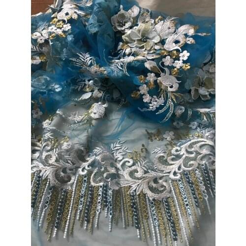 Hot selling 3d flower french net fabric elegant SYJ-51542 Embroidered tulle fabric for sexy dress