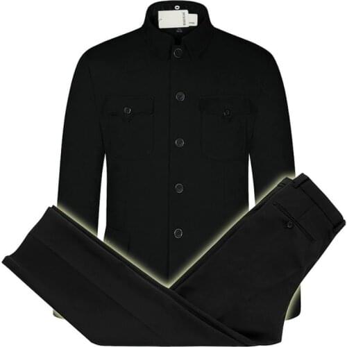 Chinese Men Tunic Suit Set Man Classical Mao Suit Blazer 2PCS Pant Set Men Zhongshan Tunic Blazer and Trousers Suit Set Oriental