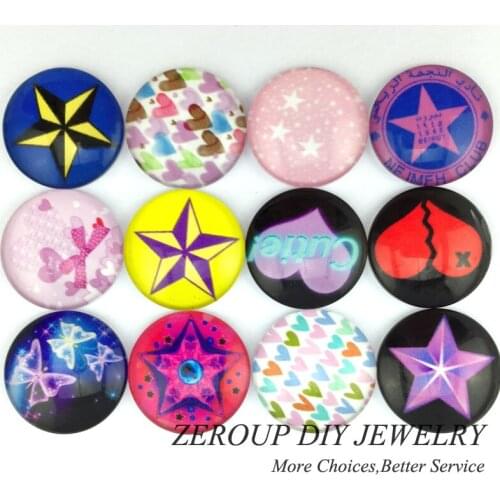 ZEROUP 12mm 20mm Round Photo Glass Cabochon Mixed Pattern Fit Cameo Base Setting for Jewelry Flatback TP-190-R