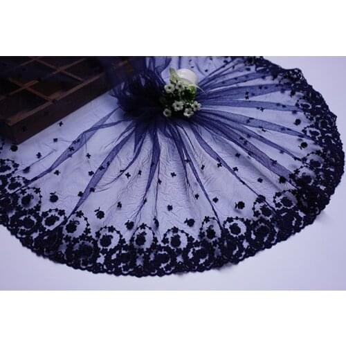 40cm (3meters/lot) Dark Blue Mid-Hard Mesh Cotton Embroidered Lace Trim for Skirt Dress Z220