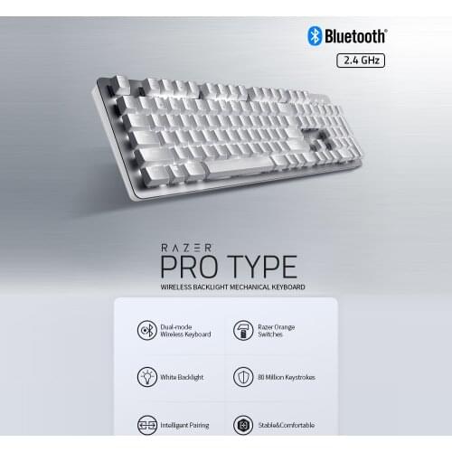 Razer Pro Type Mechanical Keyboard Bluetooth+2.4GHz Dual-mode Wireless Keyboard with Razer Orange Mechanical Switches Silver