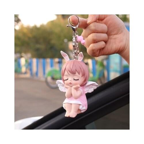 Lovely Doll DIY Accessories Cartoon Anime Rabbit Fur Ball Pom Pom Keychain For Women Key Chains Ring Car Bag Pendent Charm D886