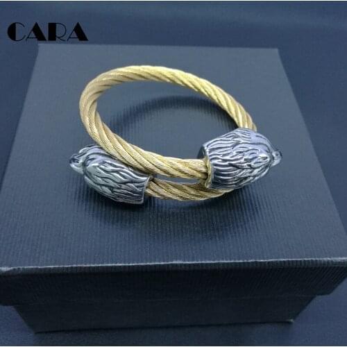 CARA 2019 NEW Trendy well polished 316L stainless steel cable bangles men eagle heads free size bangles for men CARA0048