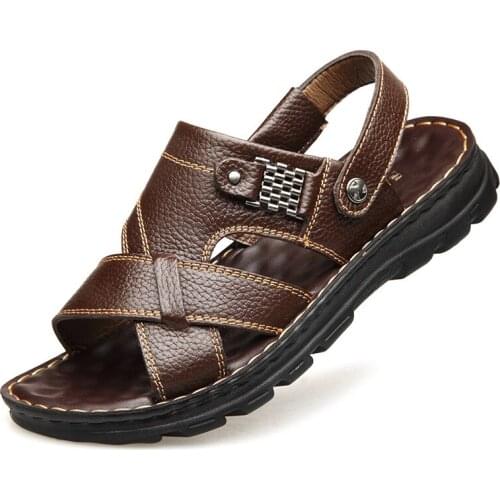 Spring and autumn new mens first layer cowhide thick-soled beach shoes tide casual breathable non-slip sandals wholesale