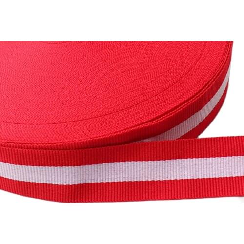 White Red Stripe Soft Webbing,Ribbon DIY Clothing Shoes Bag Belts,one inch webbing belt supplies by the yard-1"(25mm)(rb70)