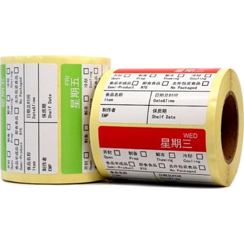 65*50mm Writable Shelf Date Prints Labels Sets Self-adhesive Kitchen Restaurant Market Food Safty Record Stickers 250pcs/roll