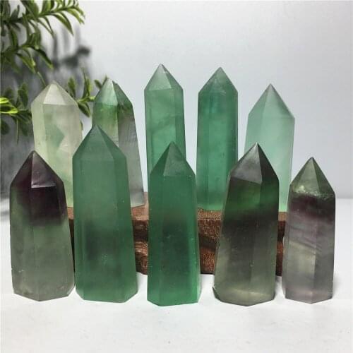 Natural tower green flourite quartz crystal point Home furnishing decoration stone gift rod column topaz wand